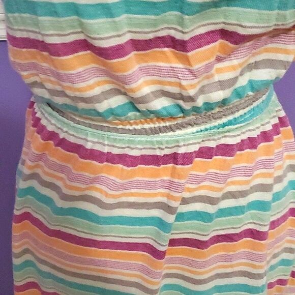 O'Neill Colorful Striped Beachy Summer Strapless Flowy Tiered Midi Dress - Picture 4 of 11